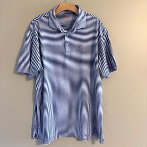 Rhoback Mens Blue White Striped Performance Golf Polo Shirt Size XL Stretch Golf